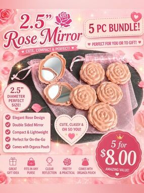 2.5” Rose Compact Mirror – 5 Pc Bundle | NEW
